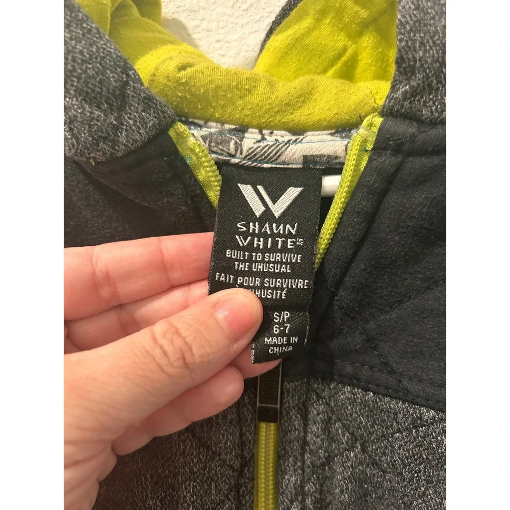 Shaun White Kids Quilted Zip Up Hoodie‎ Jacket S 6-7 Neon Yellow Lined
